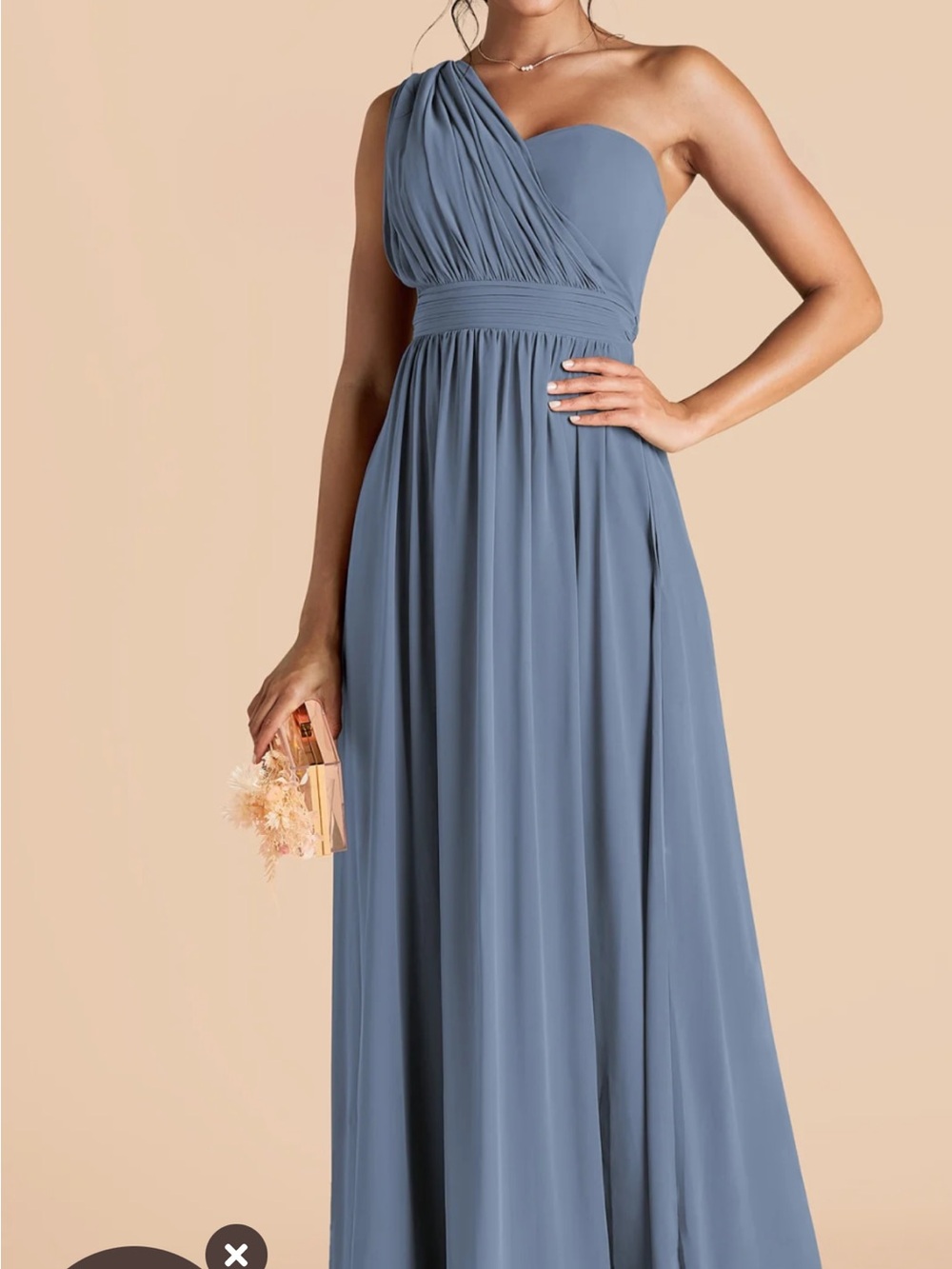 One-Shoulder Slate Blue Evening Gown
